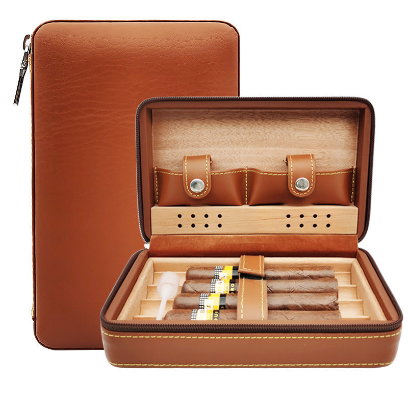 Estuche de Piel Portátil para Puros con Humidor