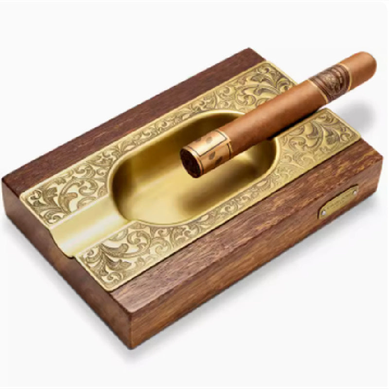 Cenicero para Puros de Madera y acabado Bronce