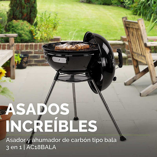 Ahumador y asador de carbón tipo bala 3 en 1