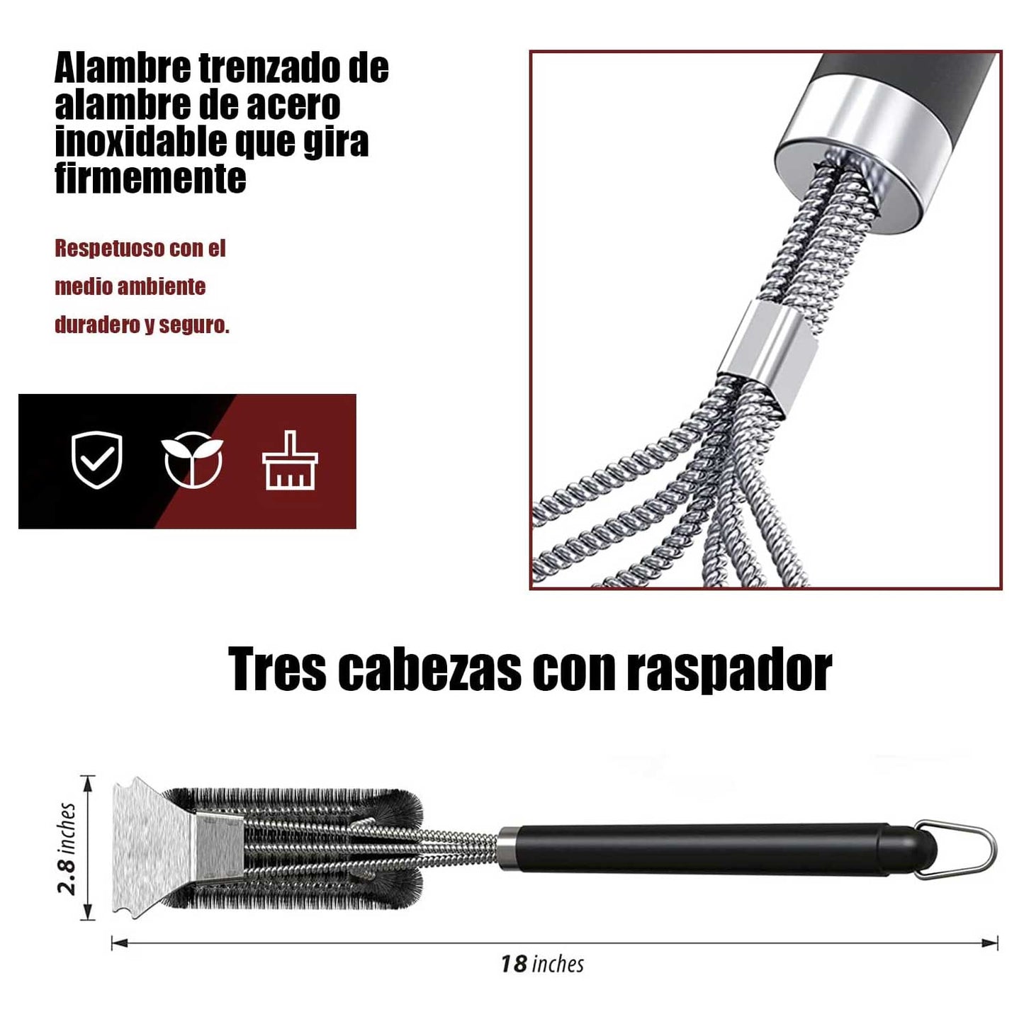 Cepillo Limpiador de Parrilla Resistente de 18 pulgadas