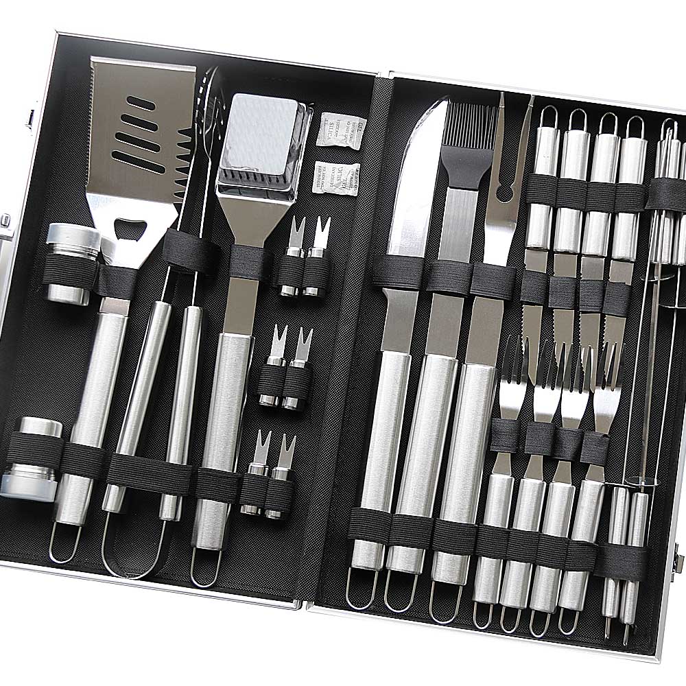 Juego de 24 Accesorios de Acero Inoxidable para Parrilla con Estuche de Aluminio