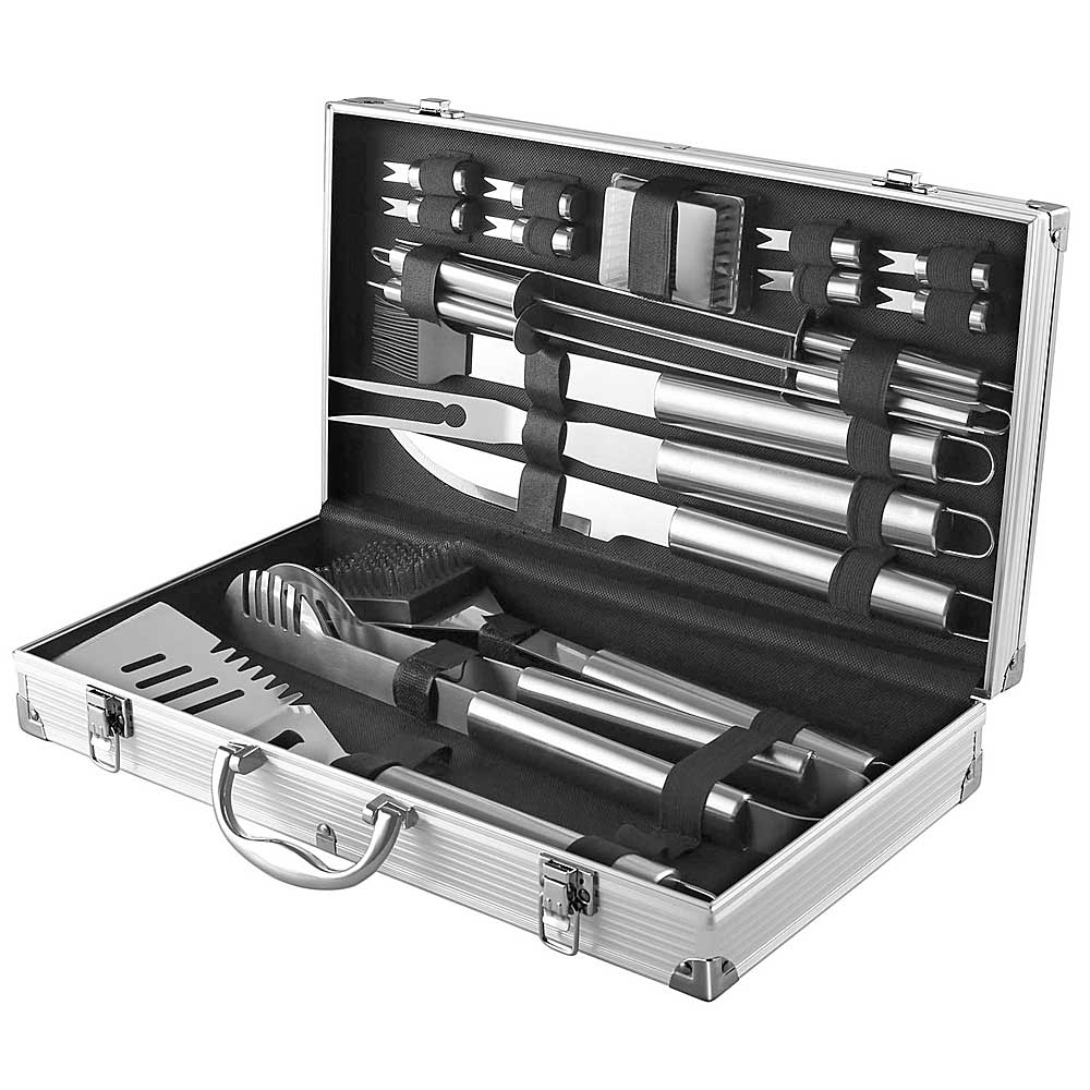 Juego de 24 Accesorios de Acero Inoxidable para Parrilla con Estuche de Aluminio