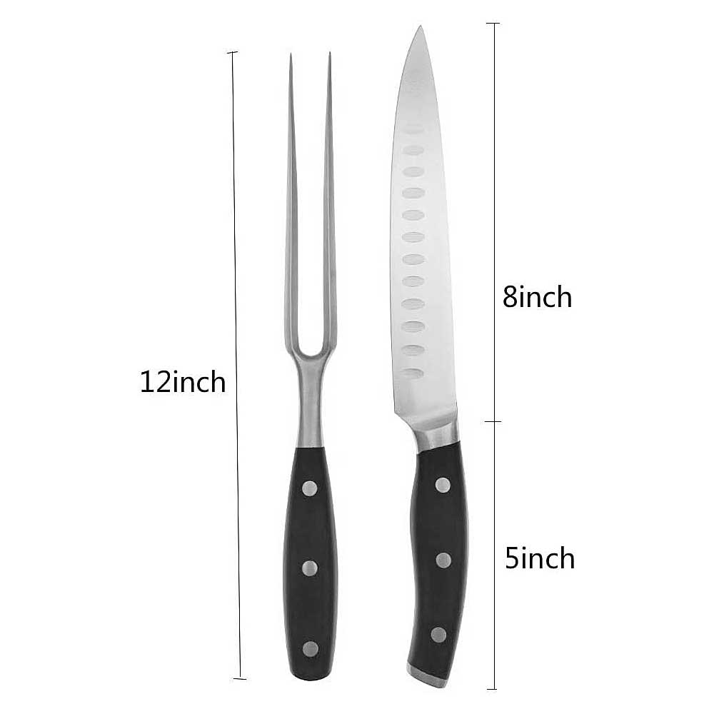Con una hoja de 8 pulgadas, un cuchillo de 13 pulgadas y un trinche de 30.48 cm, este juego te ofrece versatilidad