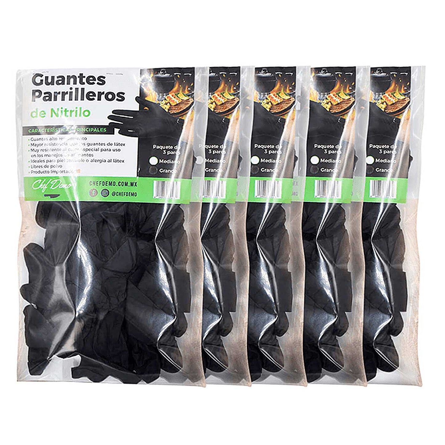 15 Pares de Guantes Parrilleros de Nitrilo Resistentes al Calor
