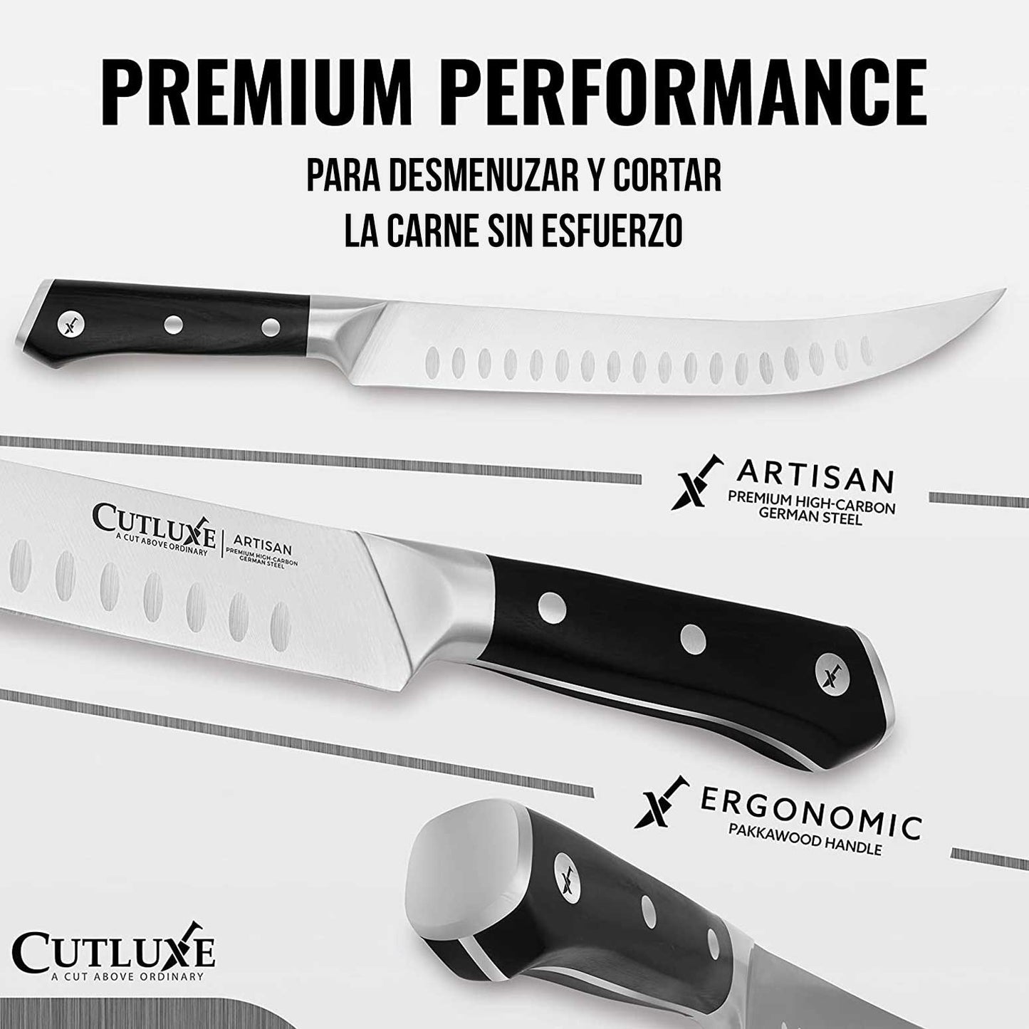 Su mango ergonómico de espiga completa y pakkawood de lujo está triple remachado para una mejor sujeción