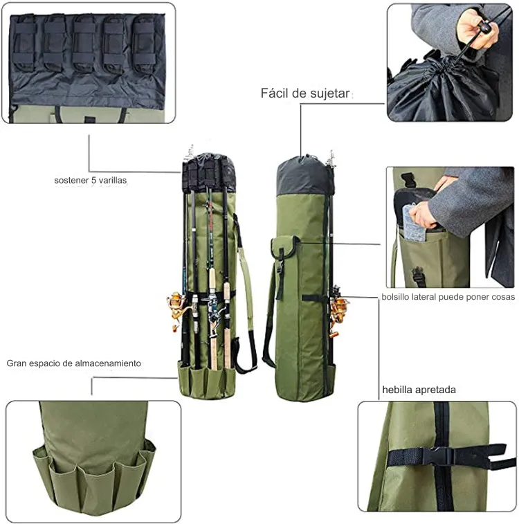 Bolsa Multifuncional de Lona Duradera para Cañas de Pescar