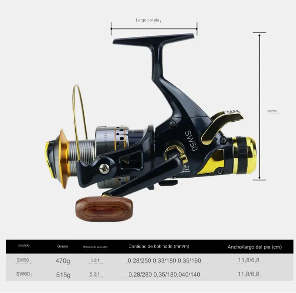 Carrete de Pesca SW50/60 Freno Delantero y Trasero