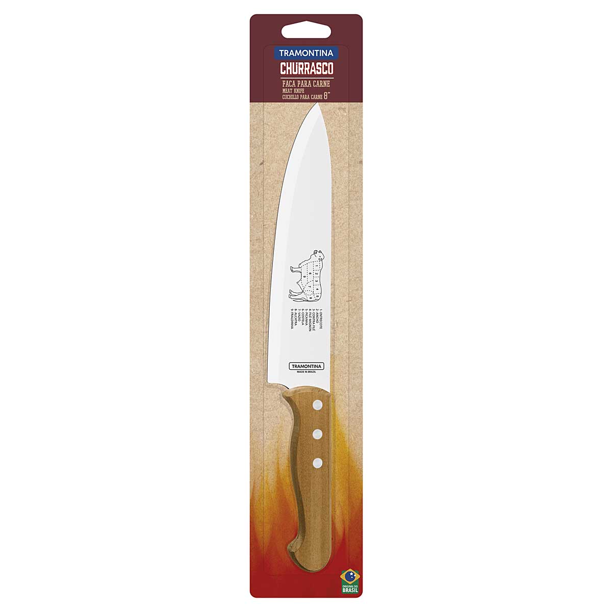 Cuchillo para carne 8" Tramontina mango de madera