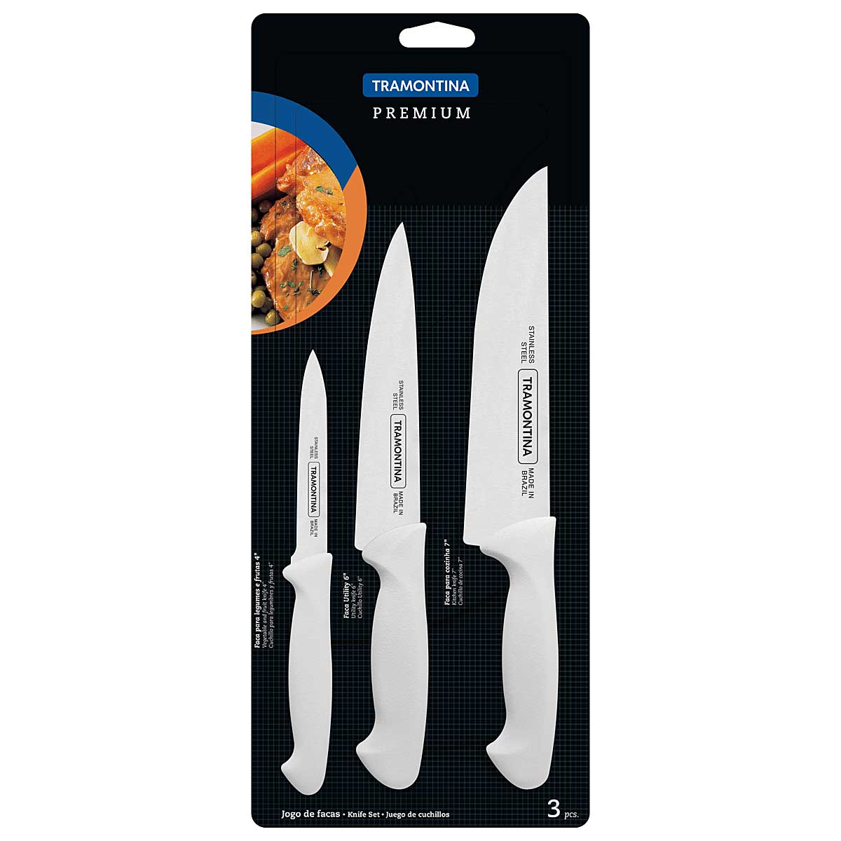 Juego de cuchillos 3 piezas Tramontina Premium blanco