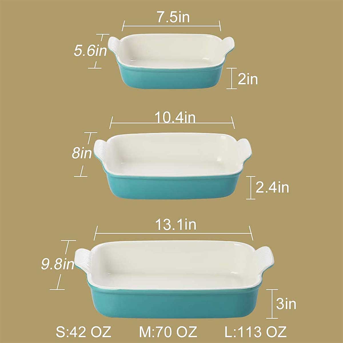 Juego de Recipientes Cerámicos Sweejar para Hornear de 3 piezas