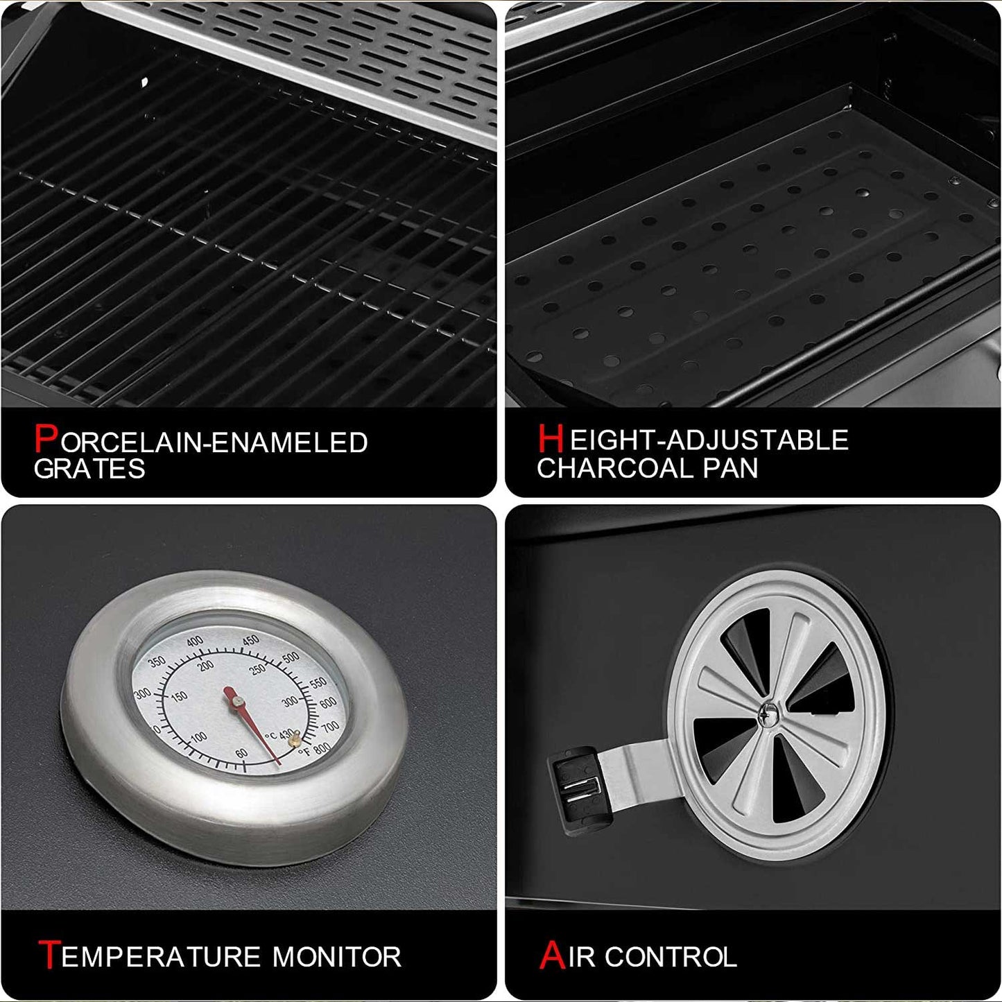 Asador de Carbón Royal Gourmet 24 pulgadas y mesa plegable