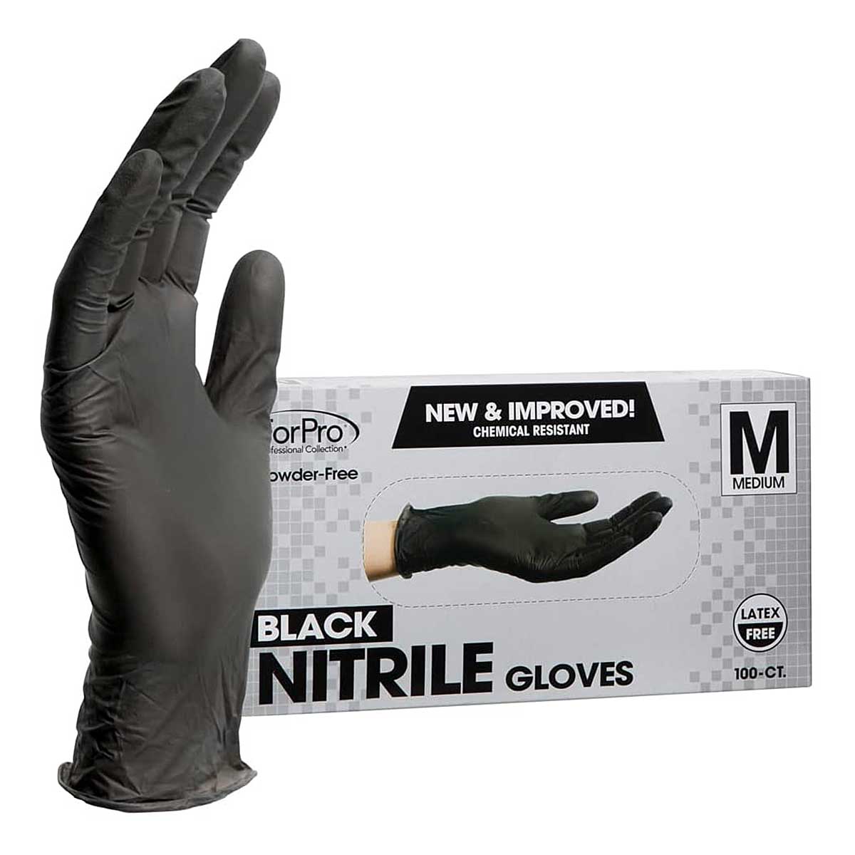 Guantes de nitrilo negro ForPro para cocina en tamaño mediano, caja con 100 piezas"