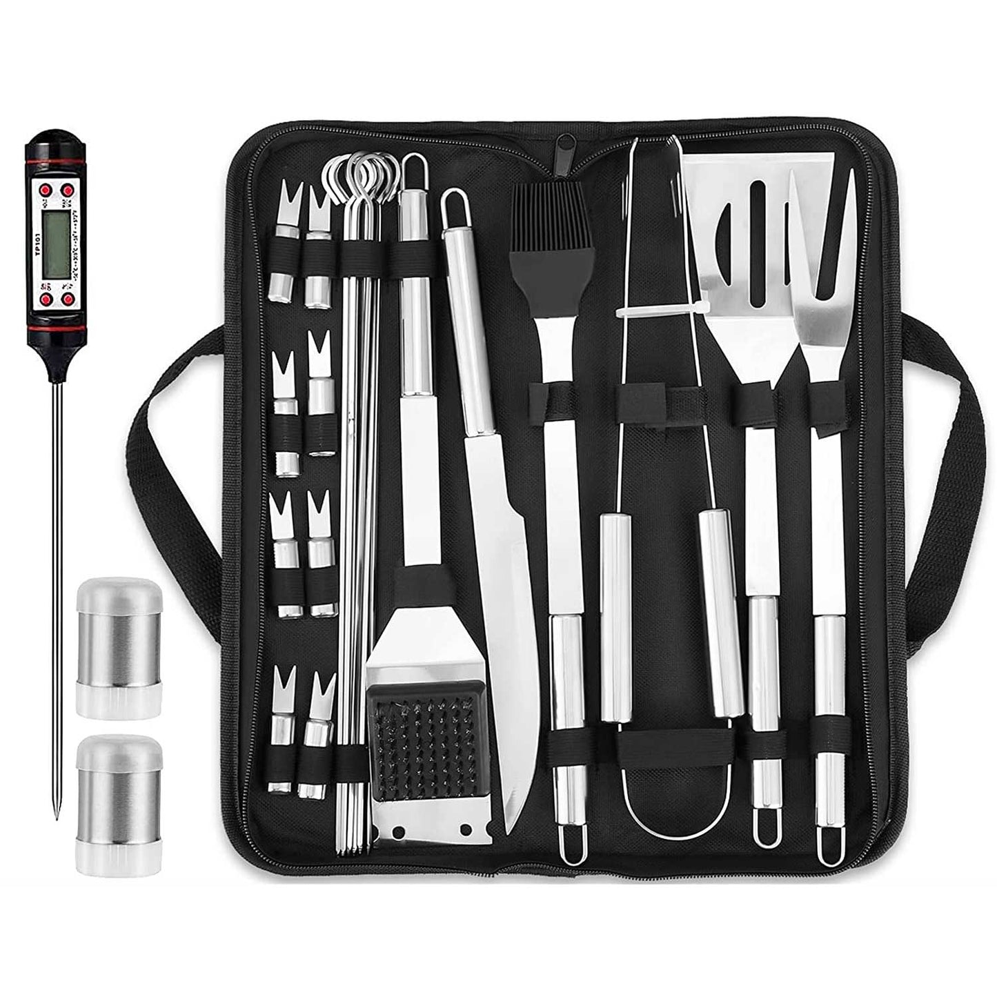 ¡Este set para parrilla de 25 piezas de acero inoxidable es el conjunto perfecto para cualquier amante de la cocina al aire libre!.