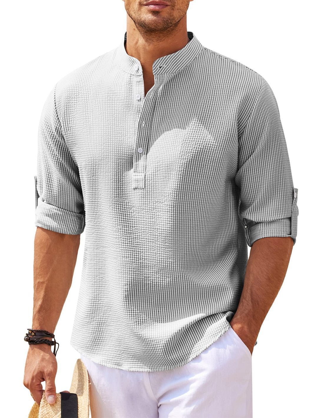 Camisa Tropical de Algodón con Textura de Piña para Hombre