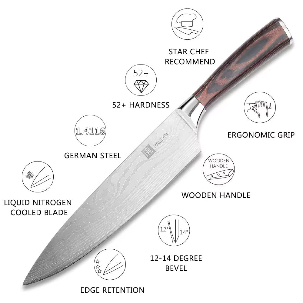 Cuchillo de Chef Paudin de 8 pulgadas diseño Damasco