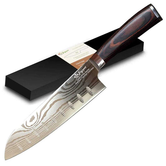 Cuchillo Santoku JOYSPOT de 7 pulgadas con hoja afilada de acero inoxidable alemán - herramienta de corte perfecta para tu cocina.