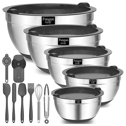 Set de 3 Bowls Fungen en Acero Inoxidable con Accesorios