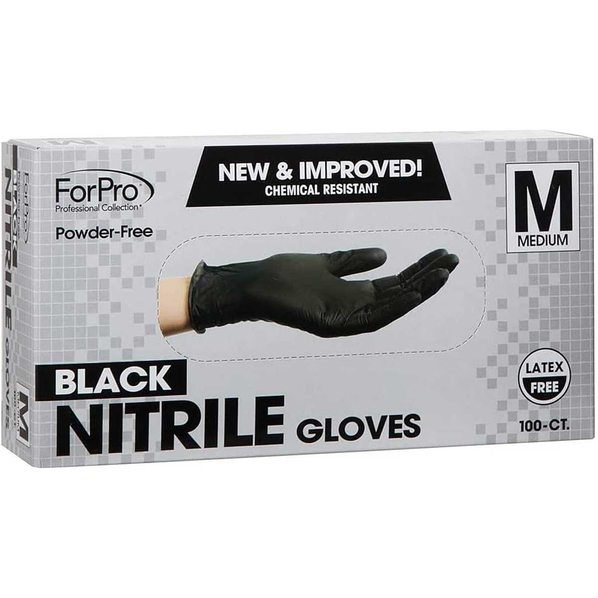 Guantes de nitrilo negro ForPro para cocina en tamaño mediano, caja con 100 piezas"
